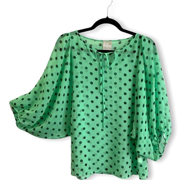 ANTHROPOLOGIE Hi There From Karen Walker Polka Dot Sheer Batwing Blouse Sz 2 - Picture 3 of 10